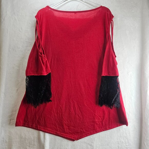 XXL Women Lace Off Shoulder Blouse T-Shirt Casual Top Red Black Pullover - Picture 6 of 12